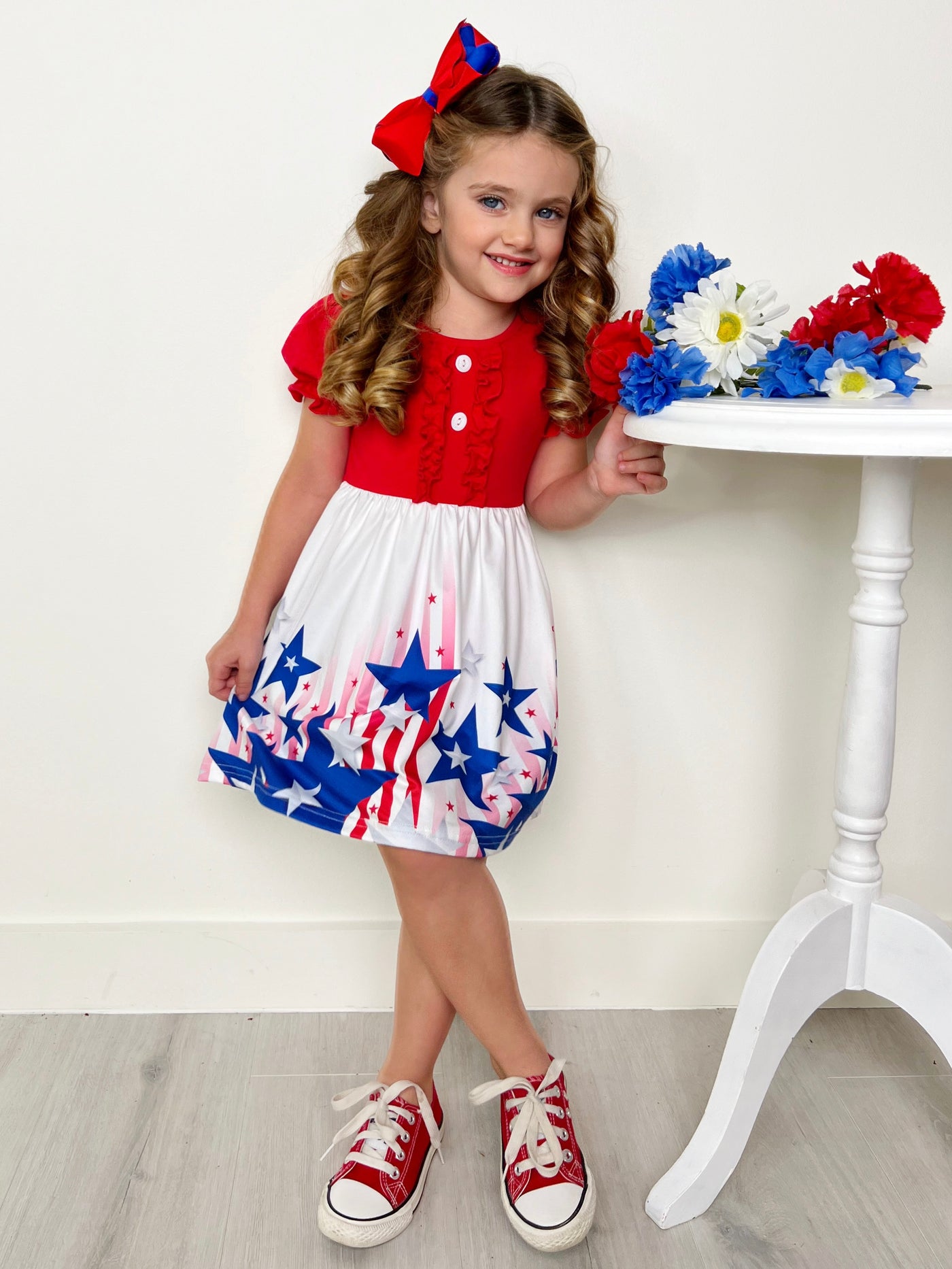 Mia Belle Girls Americana Puff Sleeve Dress | 4th Of July Dresses