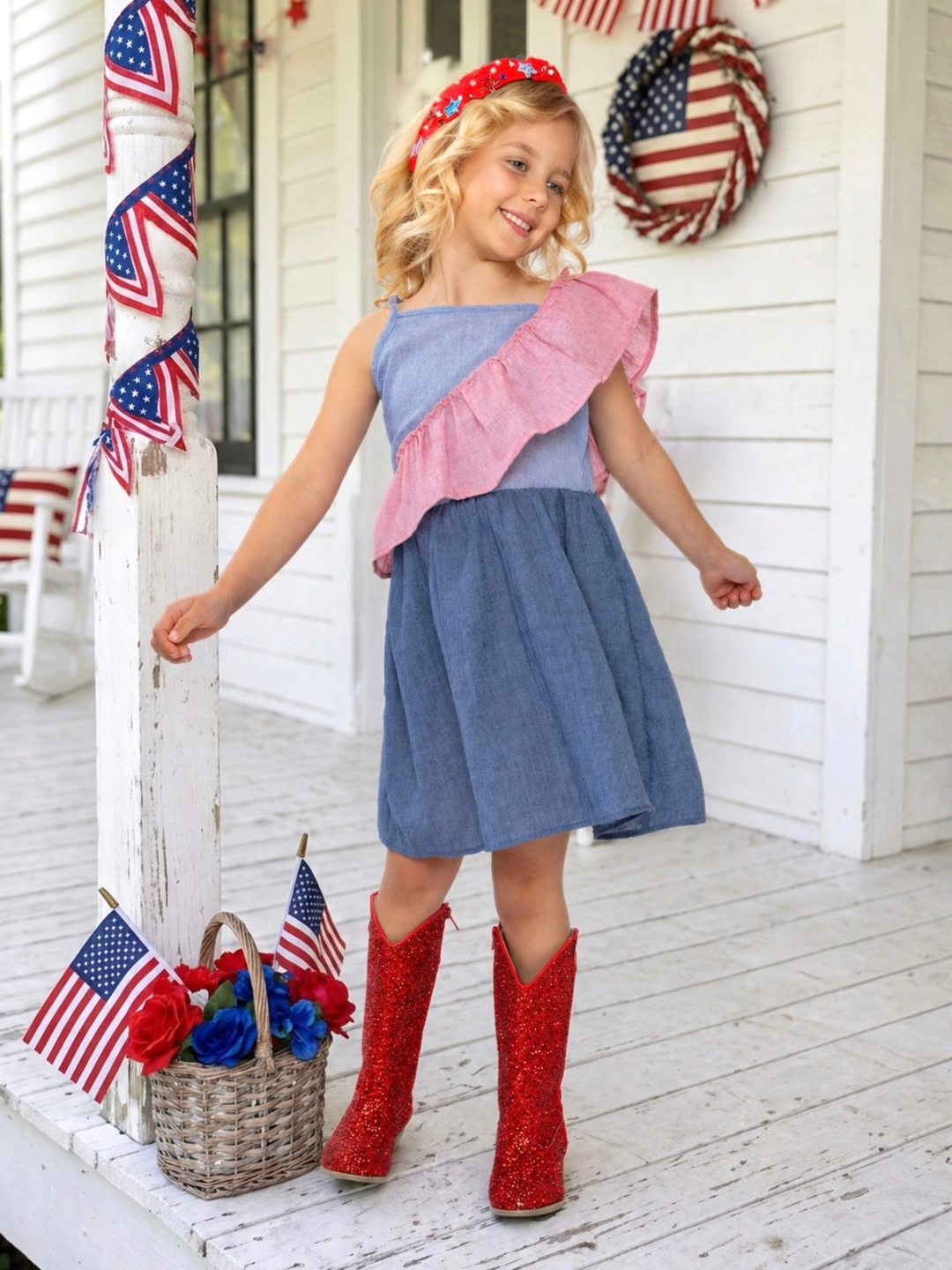 American Breeze Ruffle Chambray Dress Mia Belle Girls