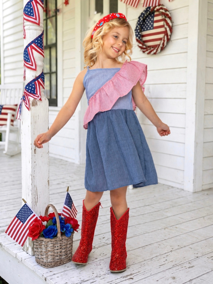American Breeze Ruffle Chambray Dress Mia Belle Girls