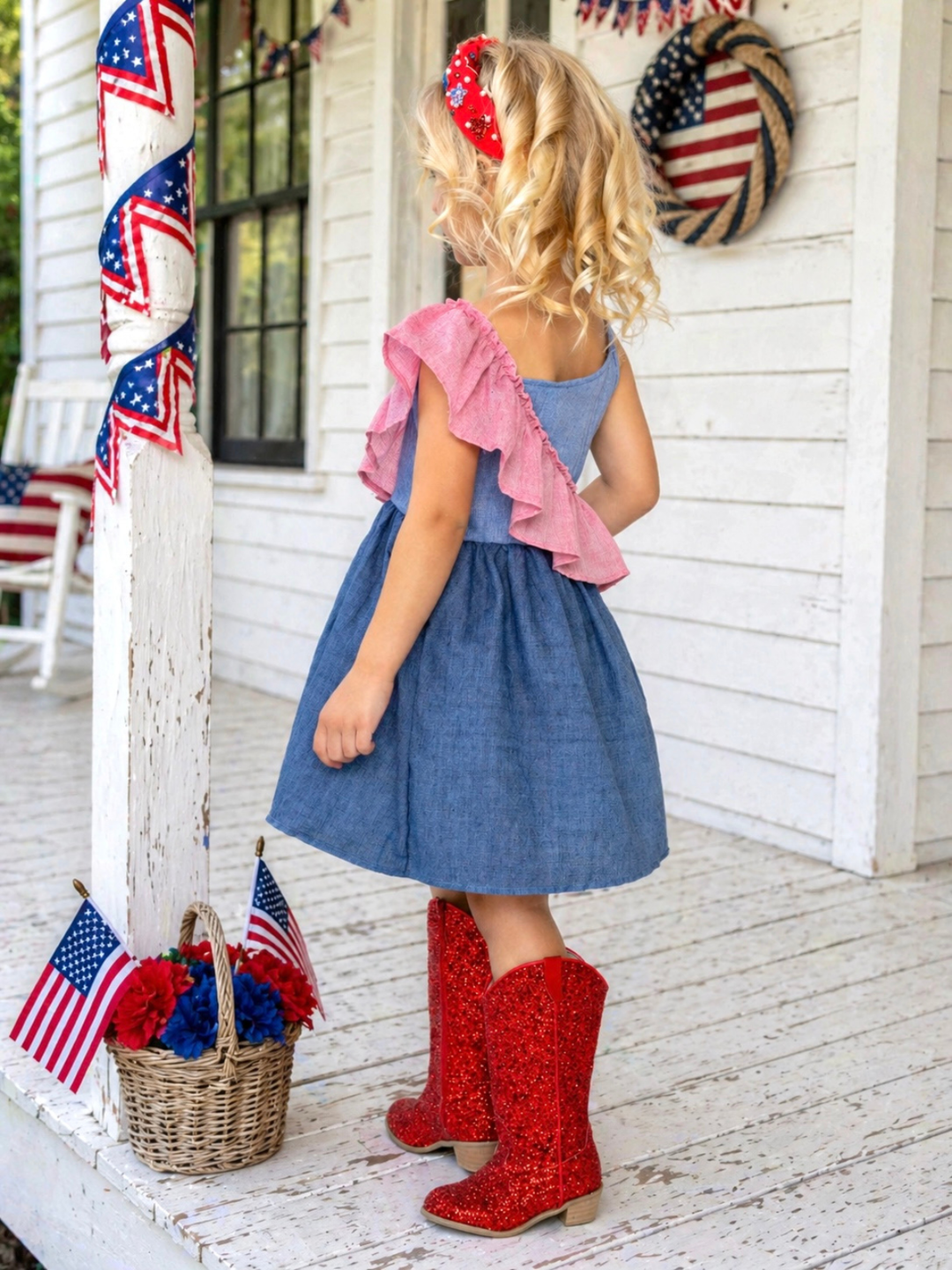 American Breeze Ruffle Chambray Dress Mia Belle Girls