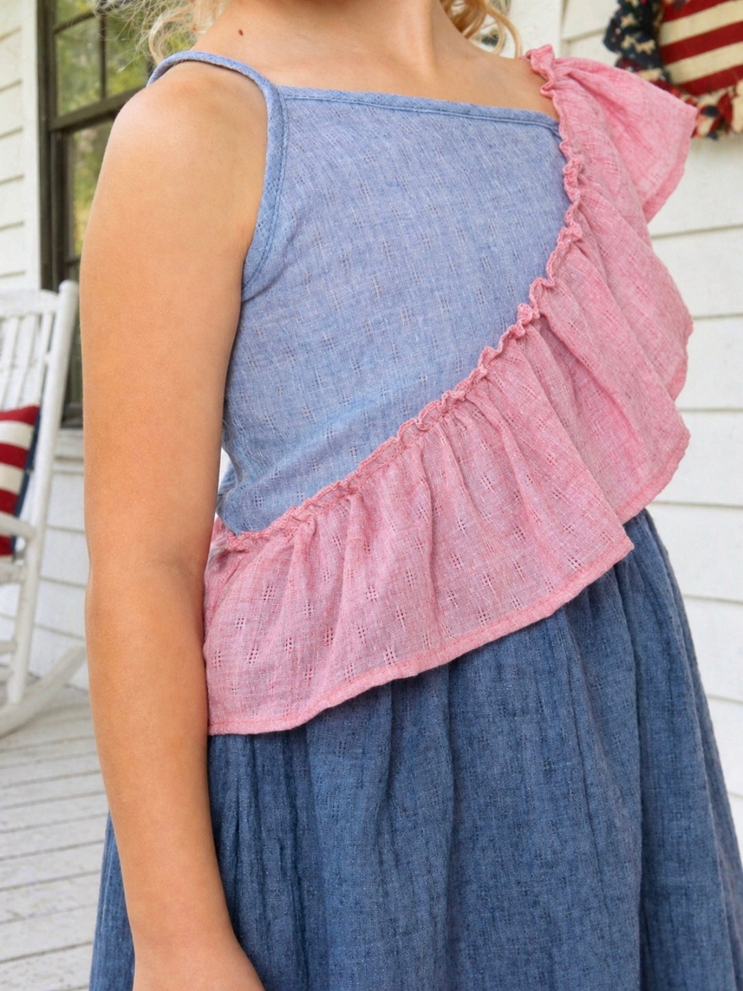 American Breeze Ruffle Chambray Dress Mia Belle Girls