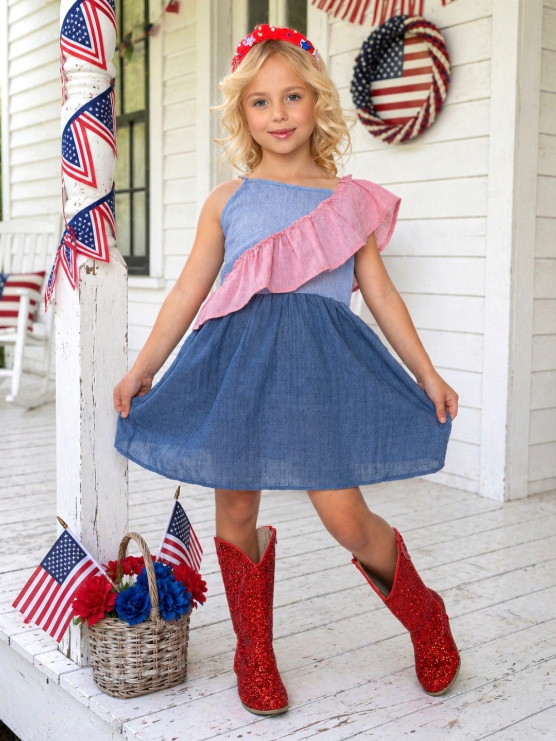 American Breeze Ruffle Chambray Dress Mia Belle Girls