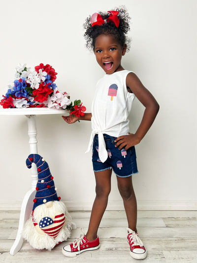 Mia Belle Girls Popsicle Knit Hem Top And Denim Shorts | 4th of July