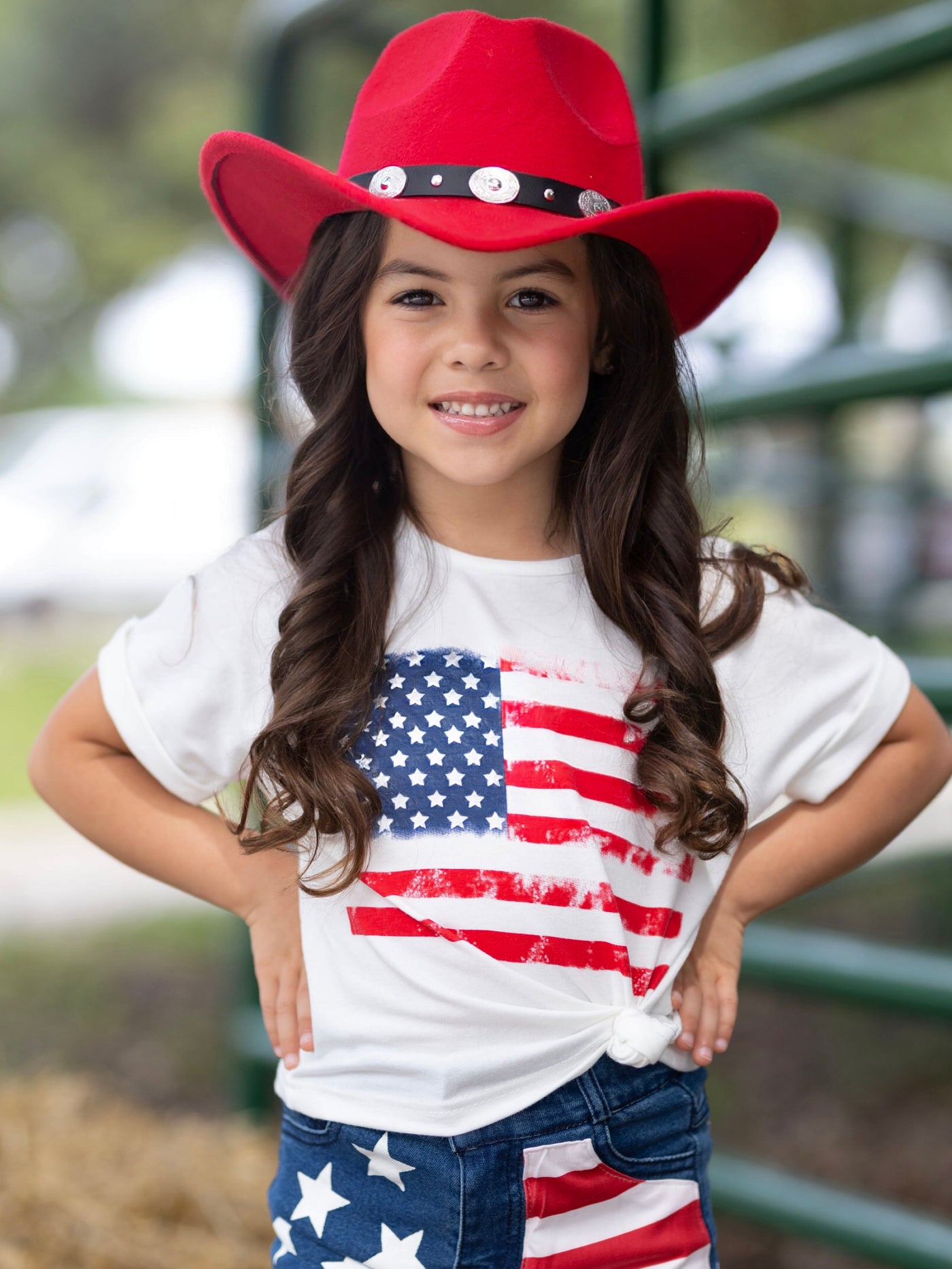 Mia Belle Girls American Flag Top and Denim Shorts Set | 4th of July