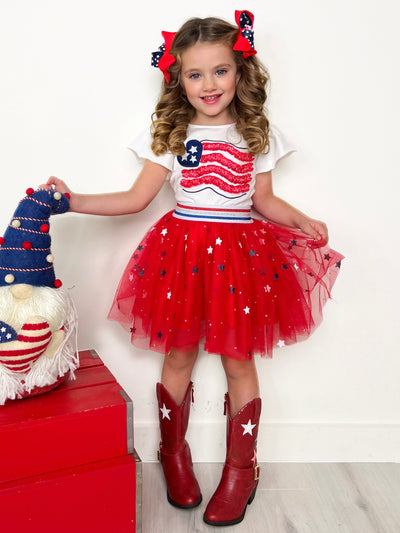 Mia Belle Girls U.S. Flag Top And Tutu Skirt Set | 4th Of July Outfits