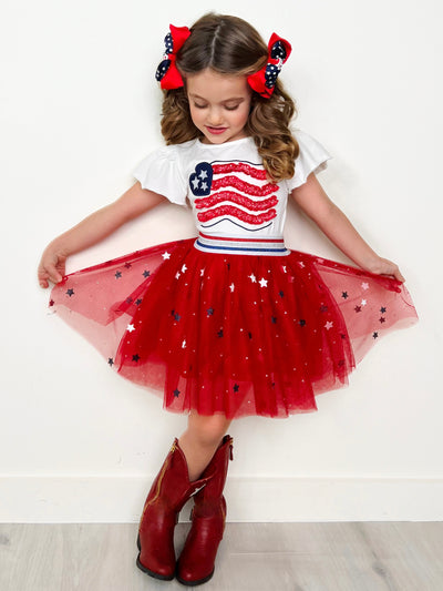 Mia Belle Girls U.S. Flag Top And Tutu Skirt Set | 4th Of July Outfits