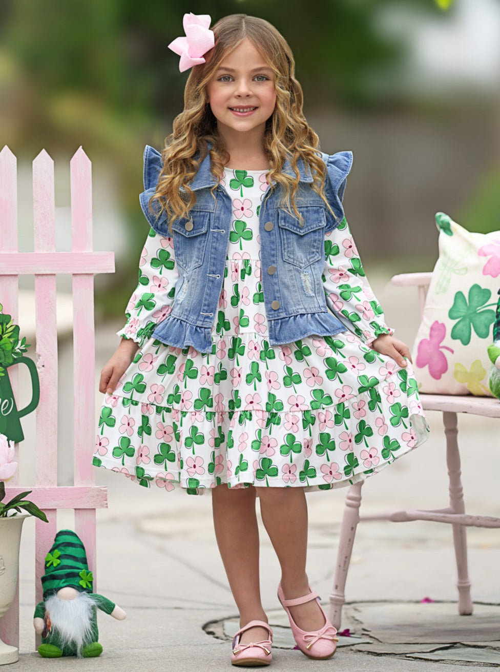 Mia Belle Girls Vest And Clover Dress Set | Girls St. Patrick's Day