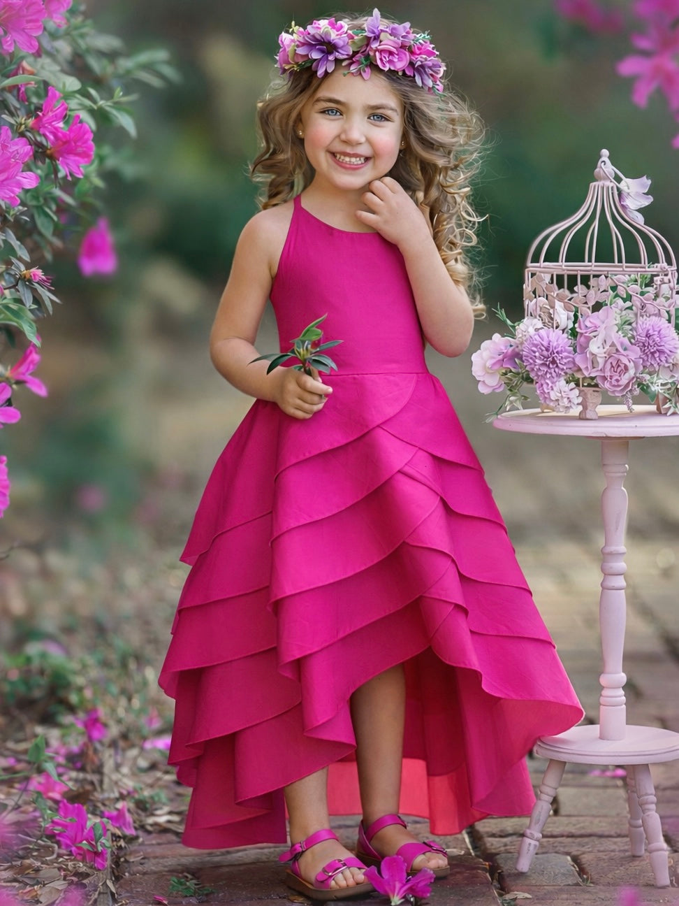 Pretty Petal Pink Tiered Dress Mia Belle Girls