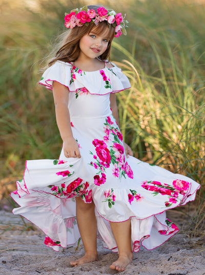Toddler Spring Clothes | Girls Floral Cold Shoulder Hi-Lo Sundress