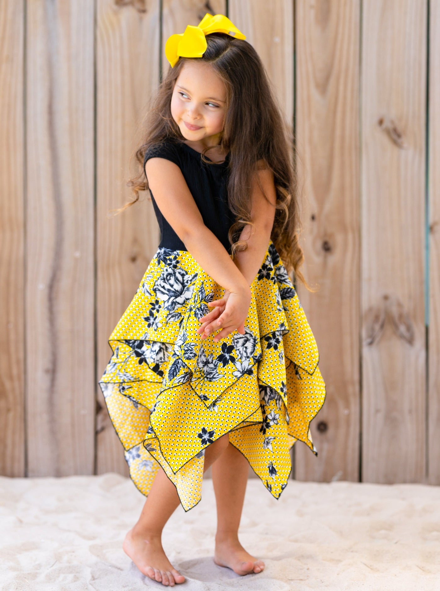 Toddler Spring Dress | Smocked Top Floral Polka Dot Handkerchief Dress