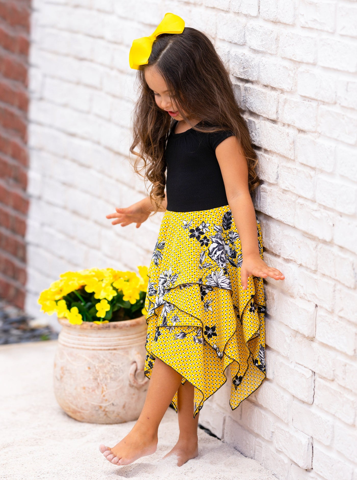 Toddler Spring Dress | Smocked Top Floral Polka Dot Handkerchief Dress