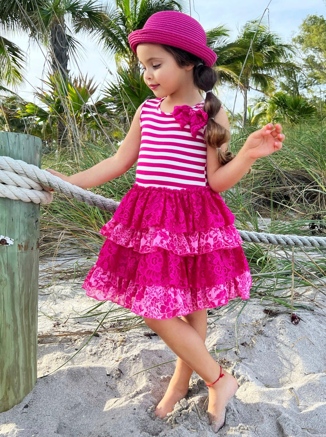Toddler Spring Dresses | Little Girls Striped Tank Tiered Lace Dress Mia Belle Girls Toddler Spring Dresses | Little Girls Striped Tank Tiered Lace Dress Mia Belle Girls