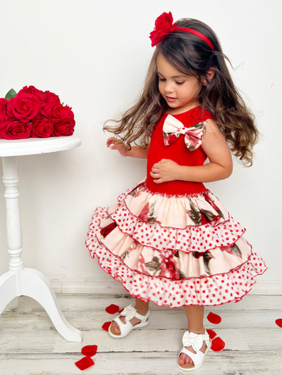 Cute Spring Dresses | Girls Tank Floral Polka Dot Tiered Ruffle Dress