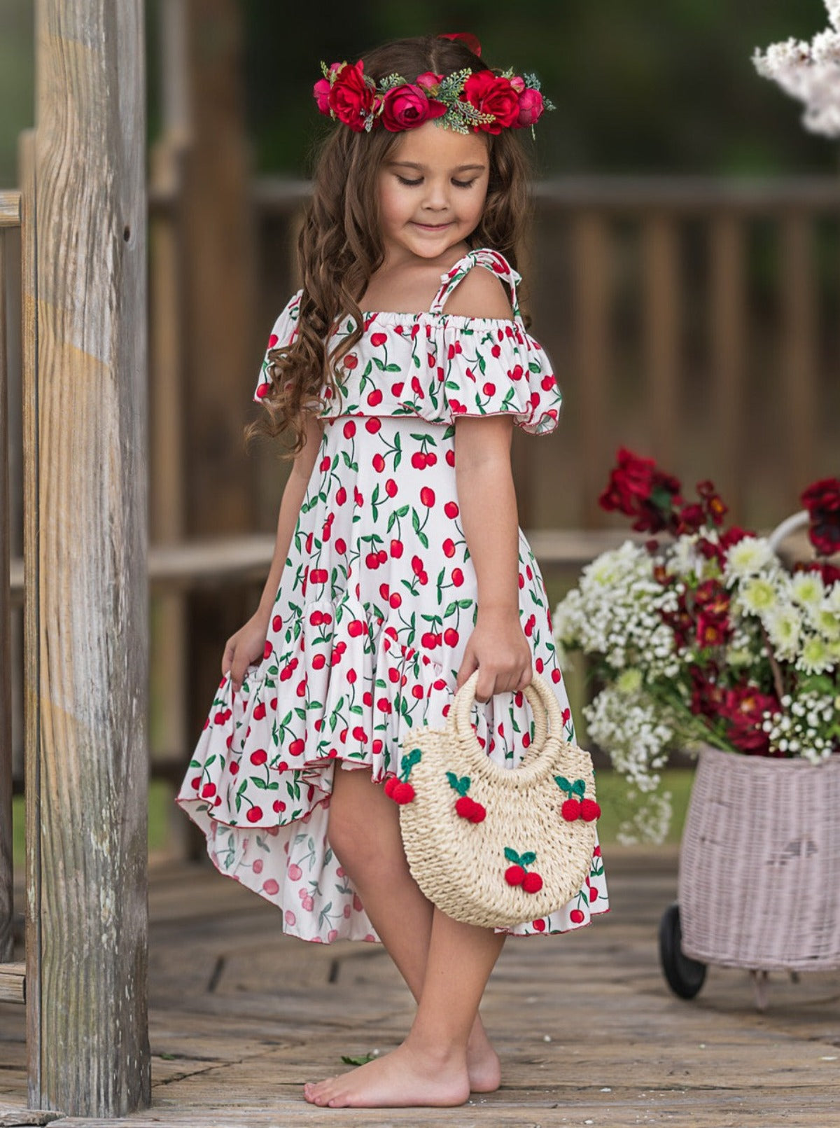 Mia Belle Girls Cherry Print Maxi Sundress | Girls Spring Dresses