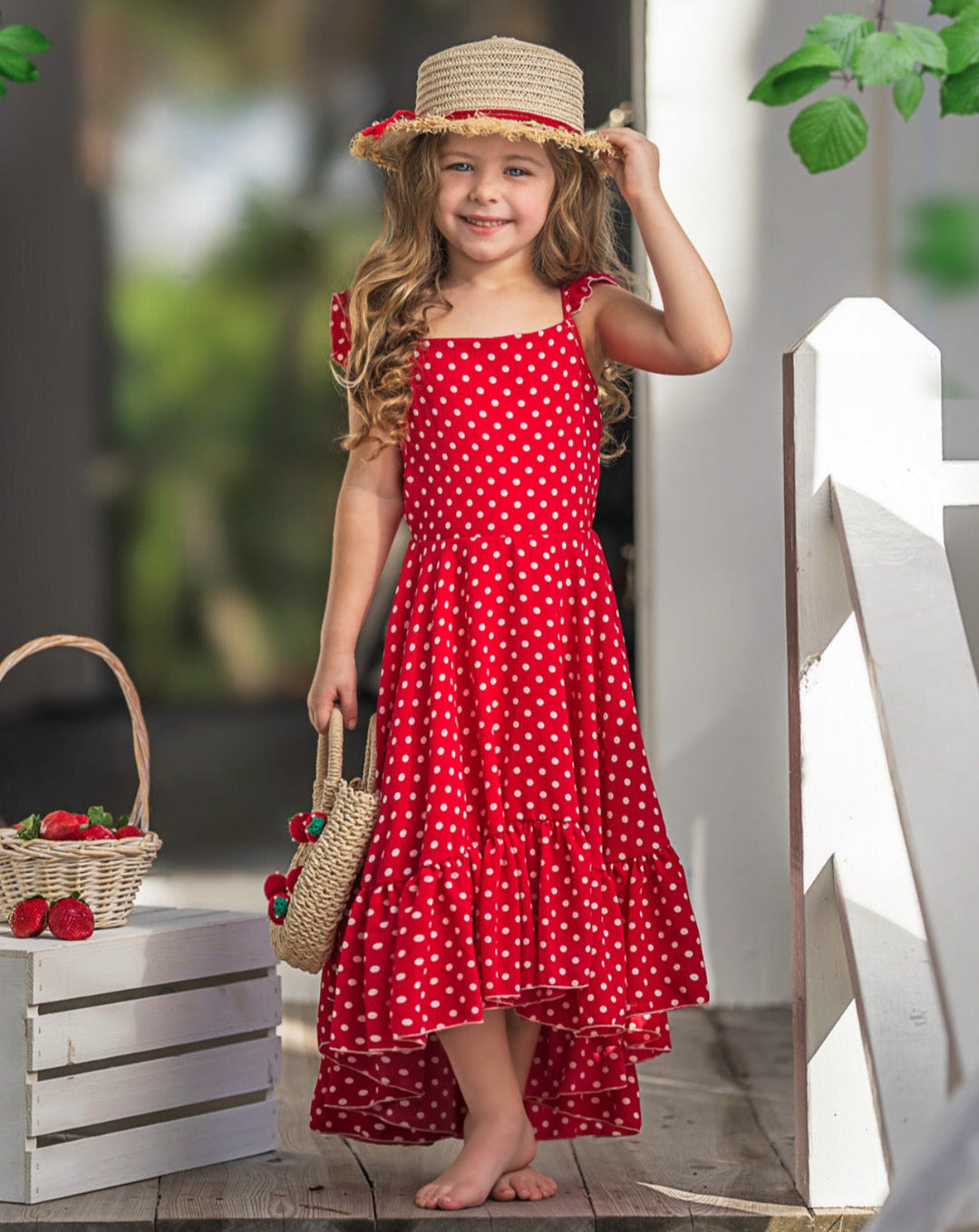 Mia Belle Girls Red Polka Dot Hi-Lo Dress | Girls Spring Dresses Mia Belle Girls Red Polka Dot Hi-Lo Dress | Girls Spring Dresses