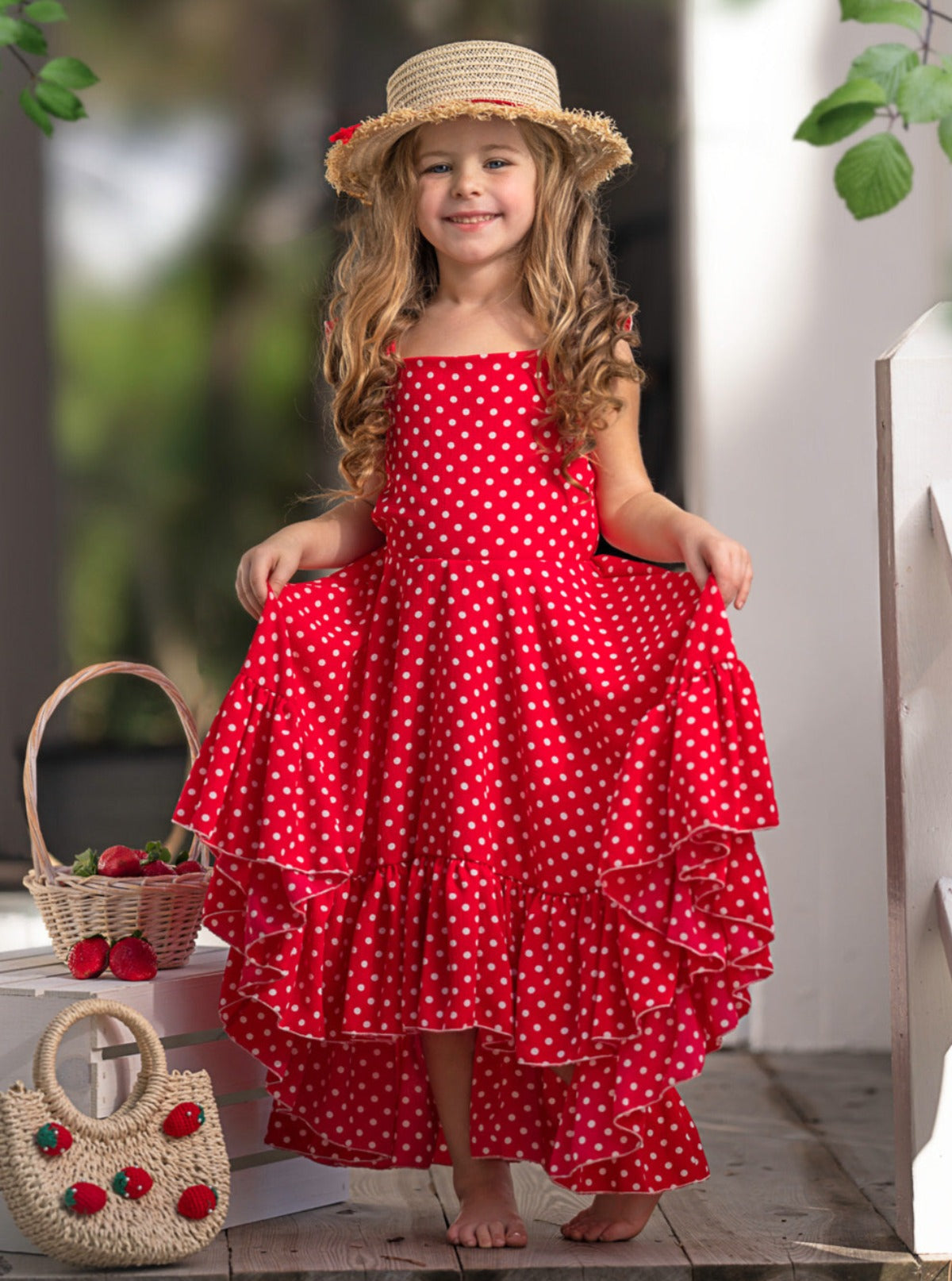 Mia Belle Girls Red Polka Dot Hi-Lo Dress | Girls Spring Dresses
