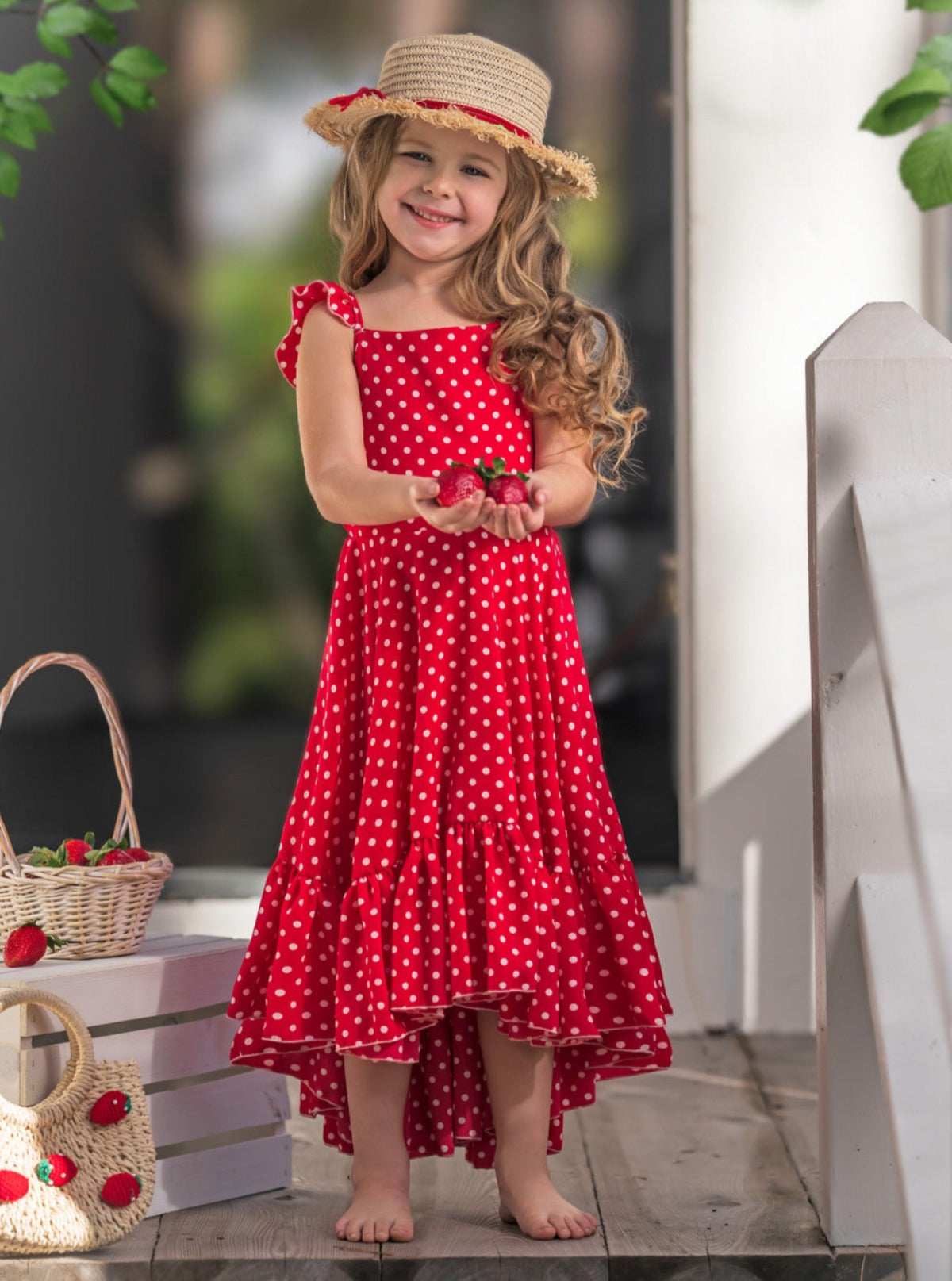 Mia Belle Girls Red Polka Dot Hi-Lo Dress | Girls Spring Dresses