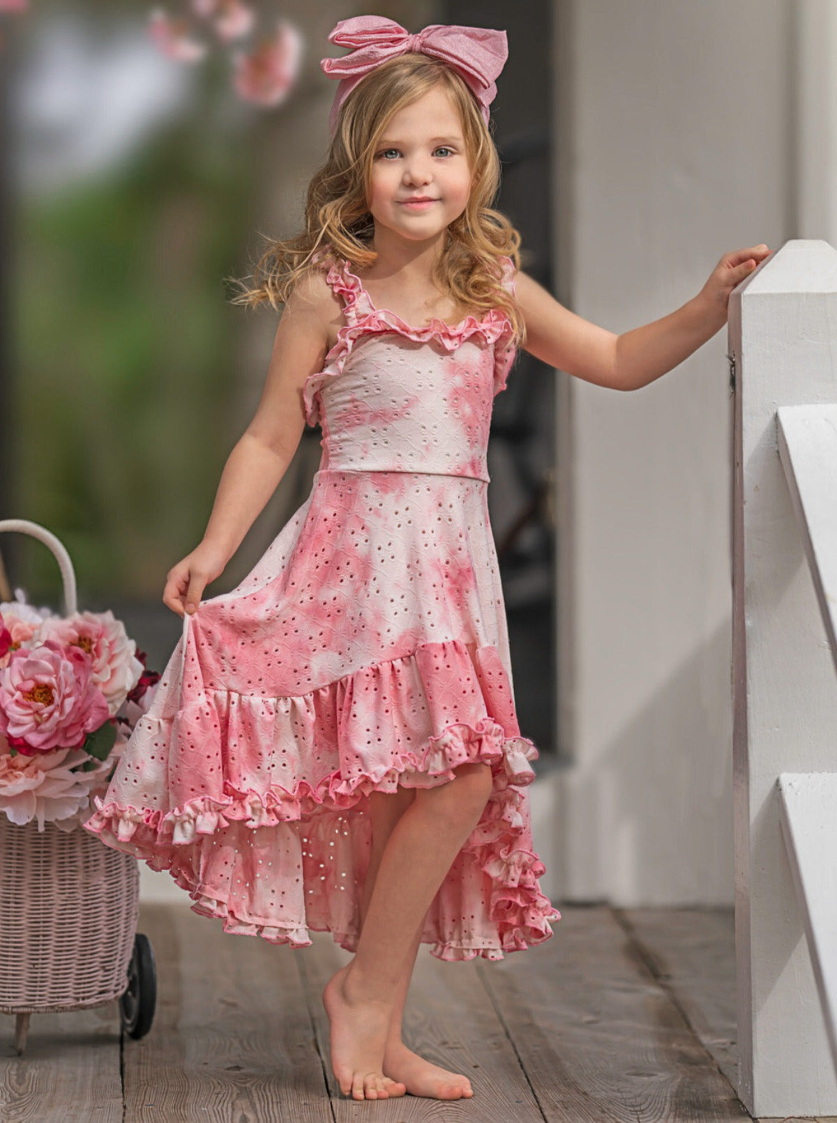Mia Belle Girls Tie-Dye Hi-Lo Ruffle Dress | Girls Spring Dresses