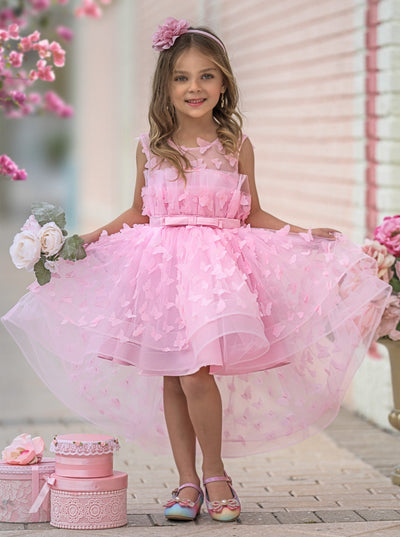 Mia Belle Girls Pink Butterfly Tulle Dress | Girls Formal Dresses