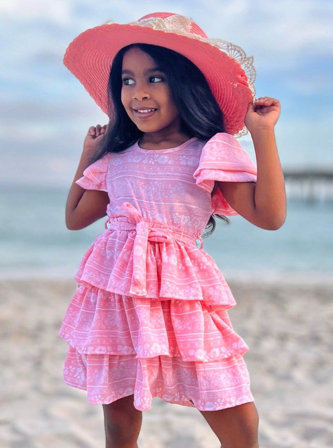 Delicate Twirls Pink Tiered Ruffle Dress Mia Belle Girls Delicate Twirls Pink Tiered Ruffle Dress Mia Belle Girls