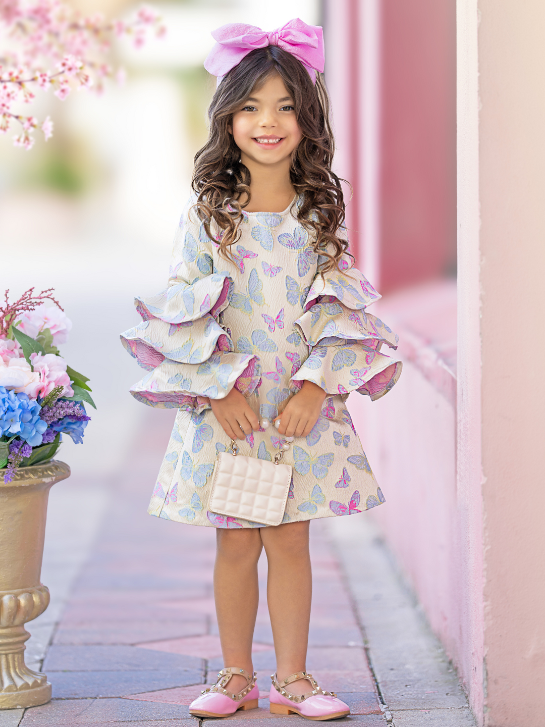 Pastel butterfly dress for girls church and recital outfit