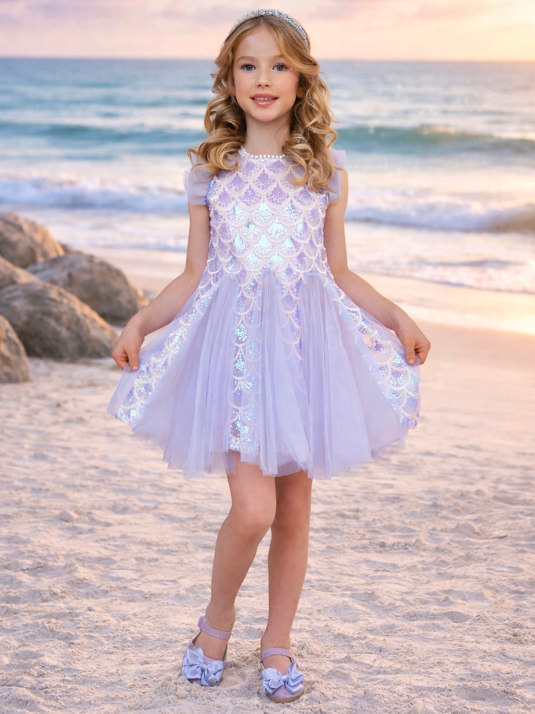 lavender mermaid sequin dress for girls