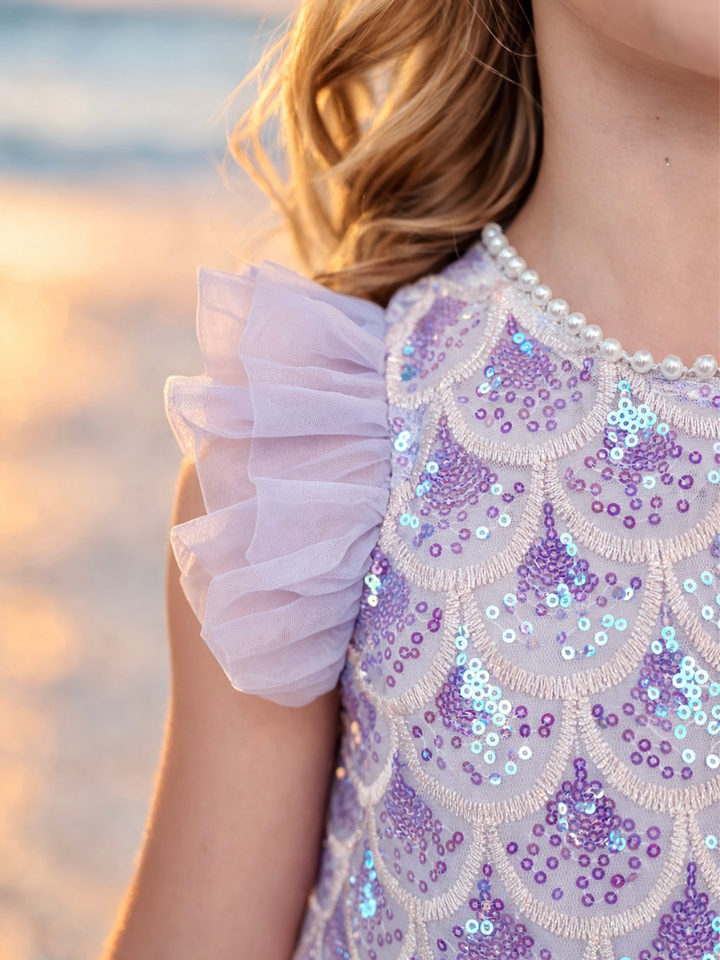 girls mermaid scale sparkle dress with tulle skirt