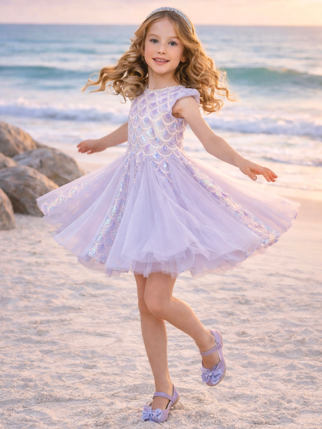 Seaside Shimmer Mermaid Tulle Dress Purple / 2T/3T Seaside Shimmer Mermaid Tulle Dress Purple / 2T/3T