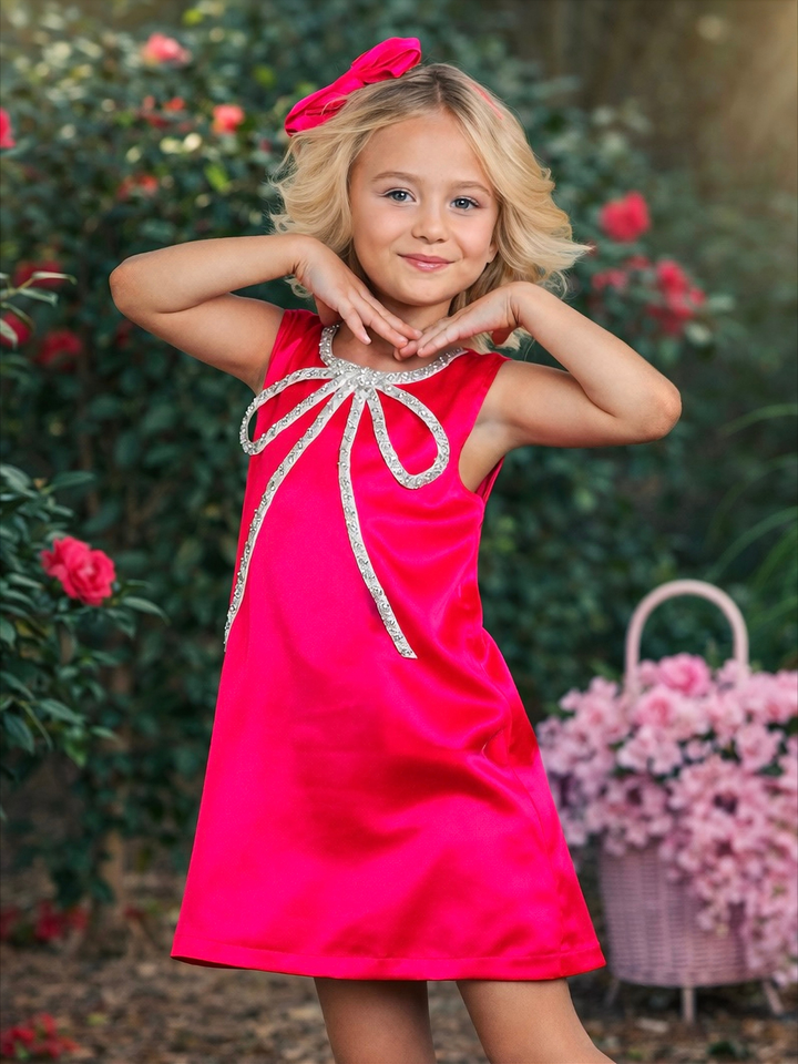 Fuchsia Flora Crystal-Bow Party Dress