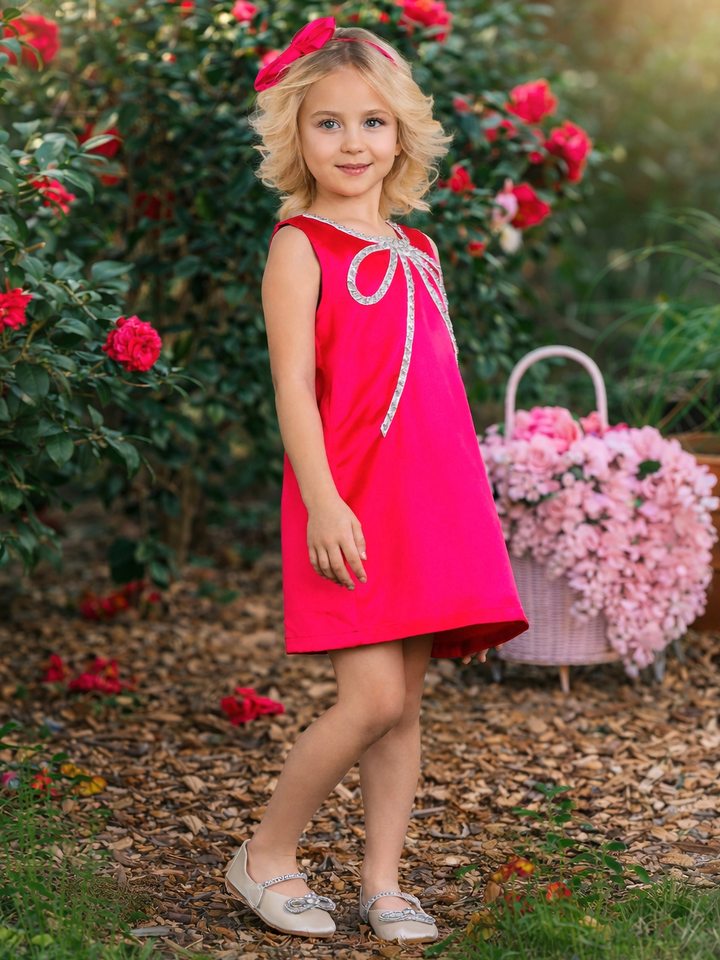 Fuchsia Flora Crystal-Bow Party Dress