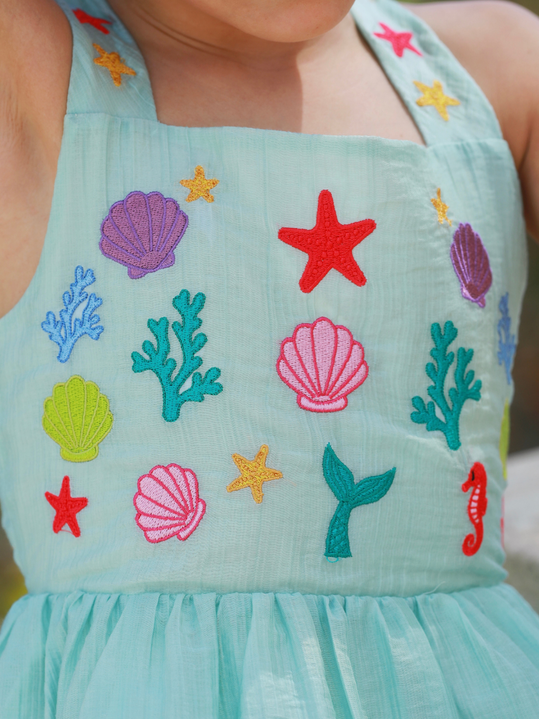 cute girls summer dress with mermaid inspired embroidery