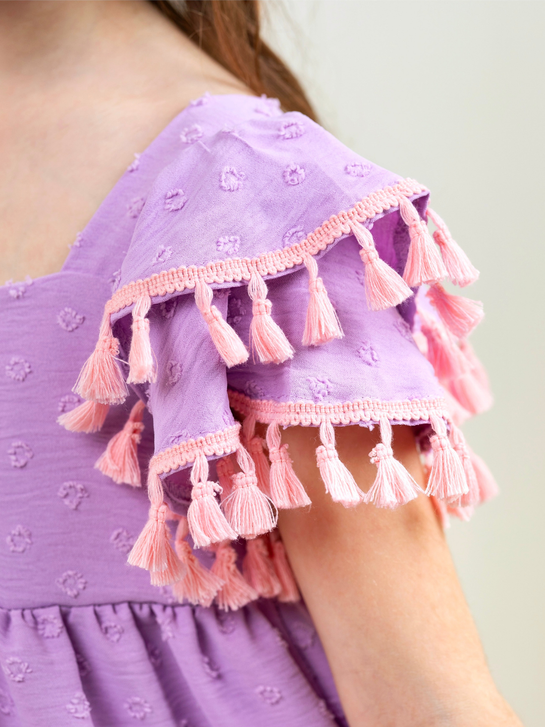 girls boho tassel sleeve lavender dress