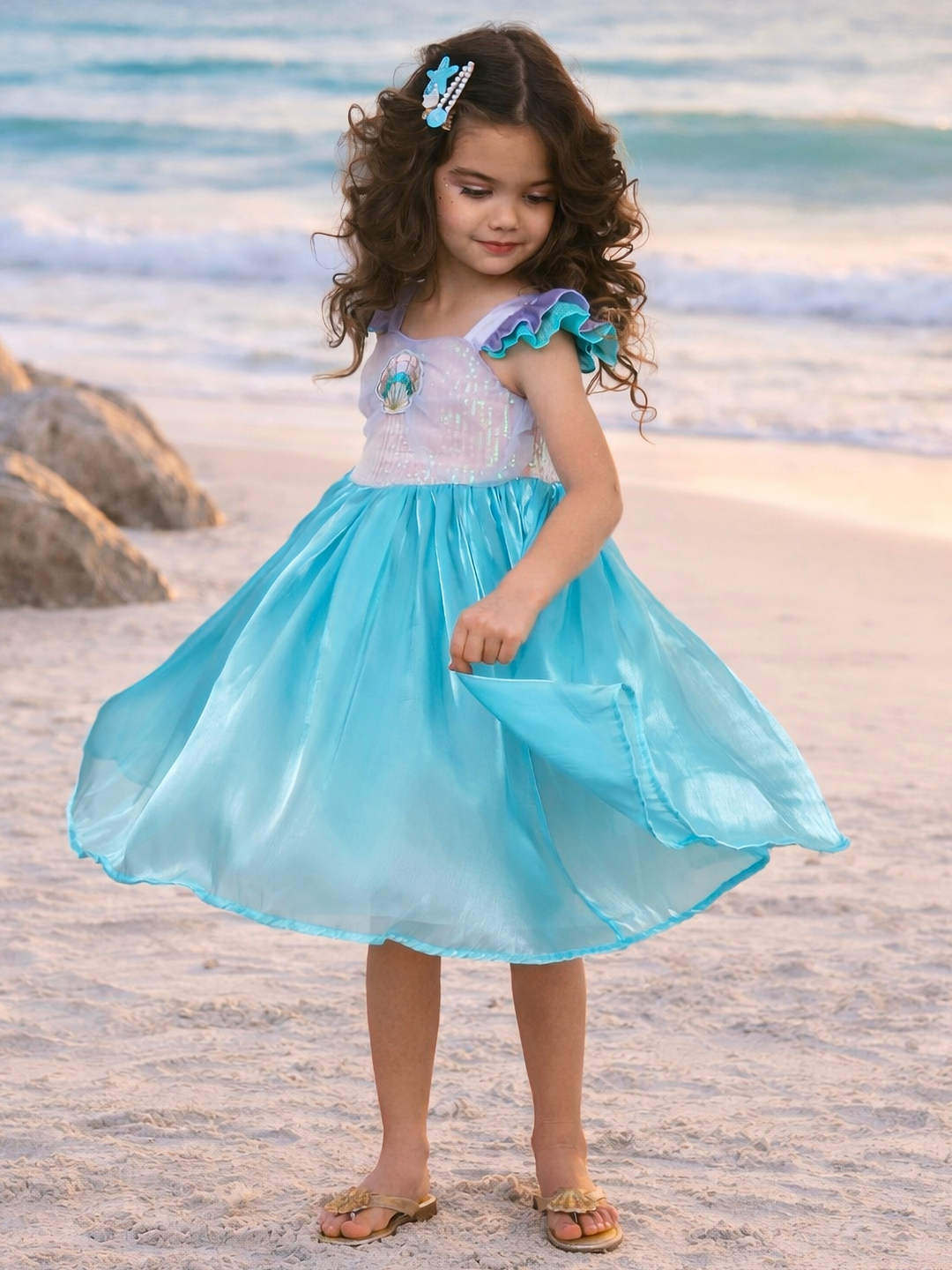 girls ocean princess dress with flowing skirt