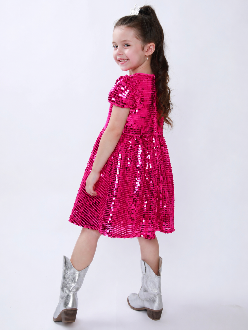 Sparkle Twirl Pink Sequin Puff Sleeve Dress Mia Belle Girls