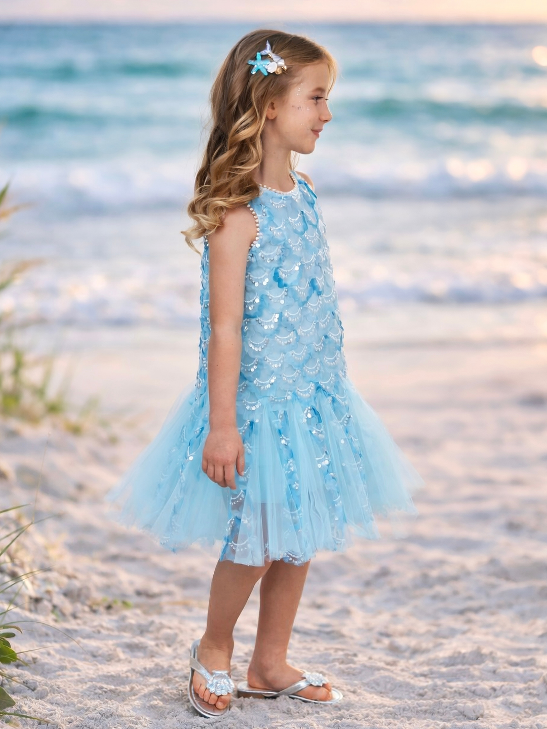 Aqua Mermaid Sequin Tulle Dress Blue / 4T Aqua Mermaid Sequin Tulle Dress Blue / 4T