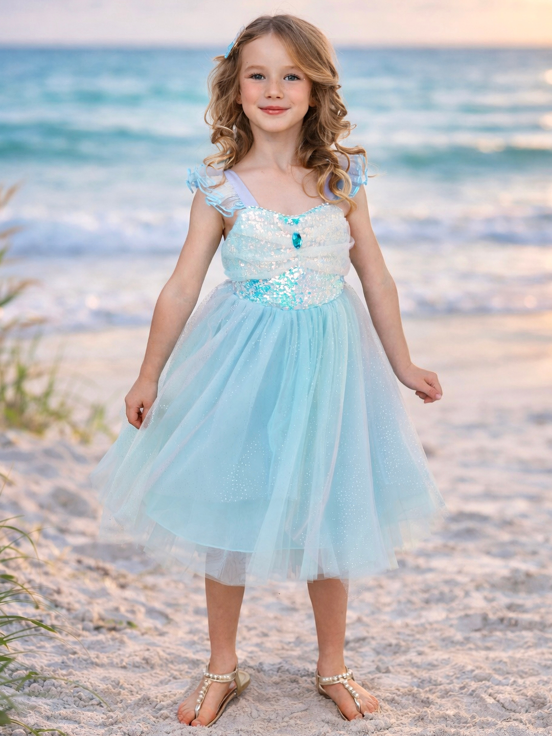 girls sea princess sparkle dress with tulle skirt