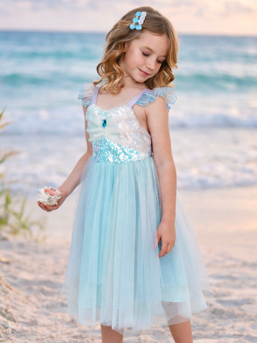 girls mermaid inspired beach dress with tulle skirt