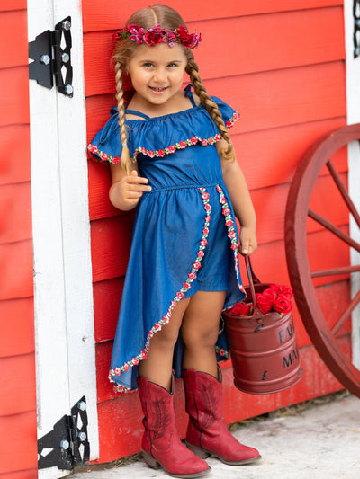 Toddler Spring Outfits | Girls Chambray Hi-Lo Skirted Romper