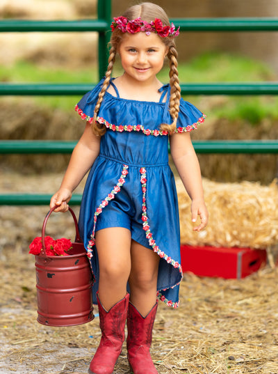 Toddler Spring Outfits | Girls Chambray Hi-Lo Skirted Romper