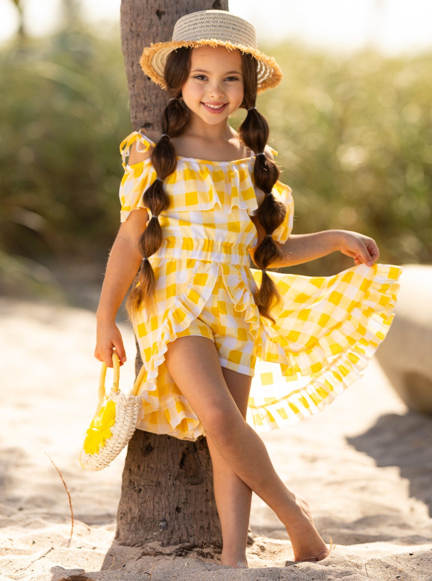 Girls Spring Rompers | Yellow Plaid Romper Dress | Mia Belle Girls