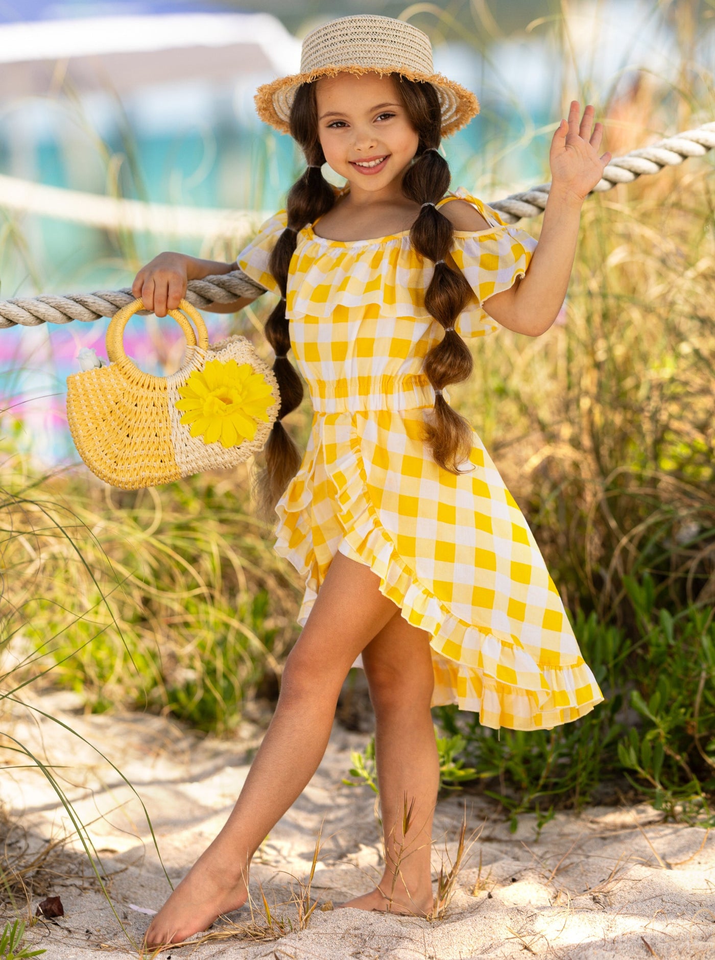 Girls Spring Rompers | Yellow Plaid Romper Dress | Mia Belle Girls