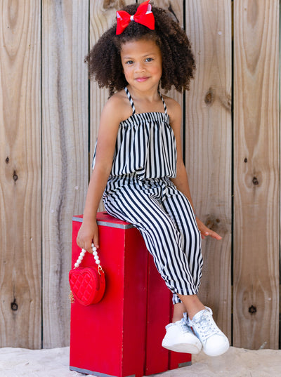 Cute Toddler Outfit | Girls Striped Bubble Top & Drawstring Pants