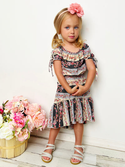 Cute Spring Outfits | Girls Floral Patchwork Top & Hi-Lo Skirt Set