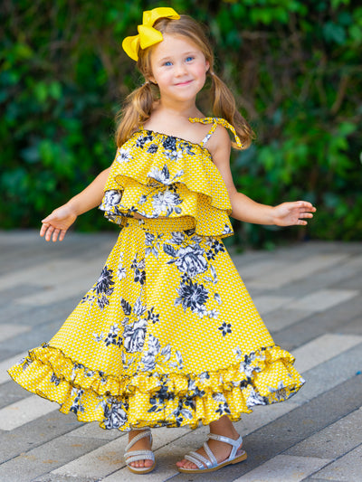 Toddler Spring Outfits | Girls Floral Ruffle Cami Top & Maxi Skirt Set
