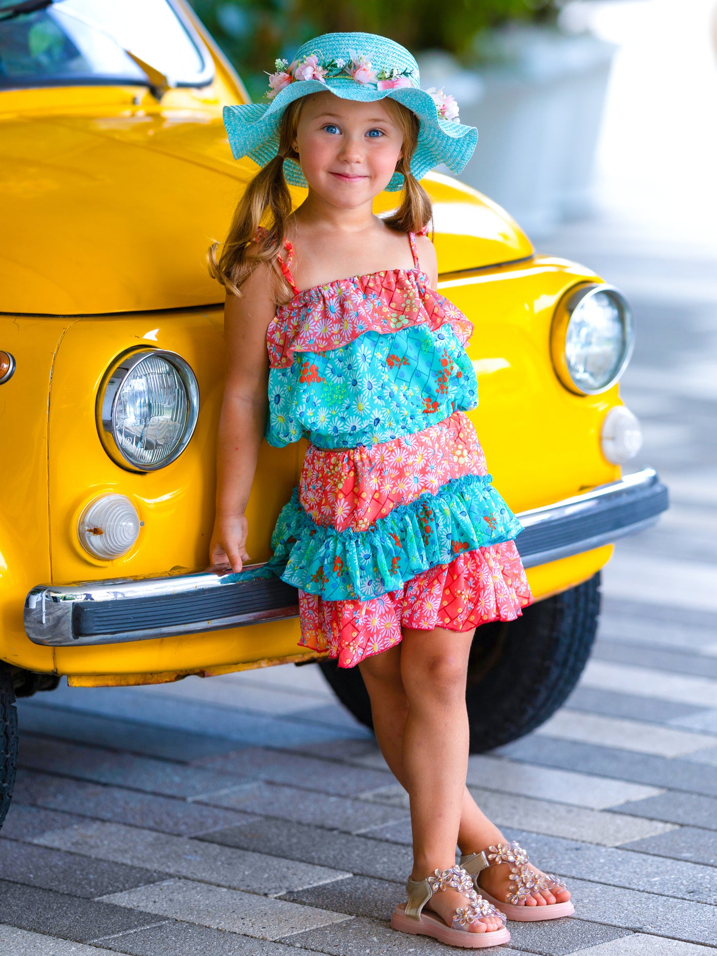 Toddler Spring Dresses | Girls Floral Ruffled Bib Top & Skirt Set