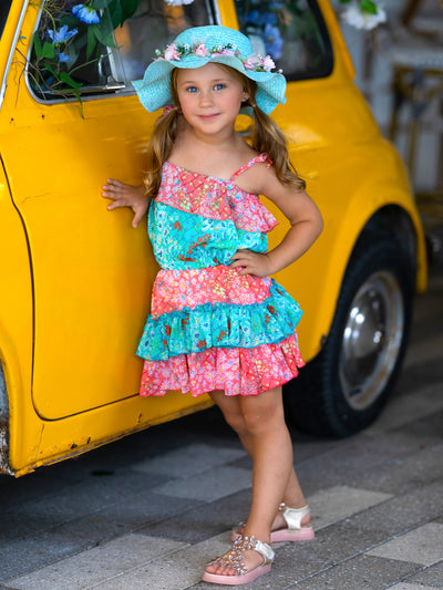 Toddler Spring Dresses | Girls Floral Ruffled Bib Top & Skirt Set