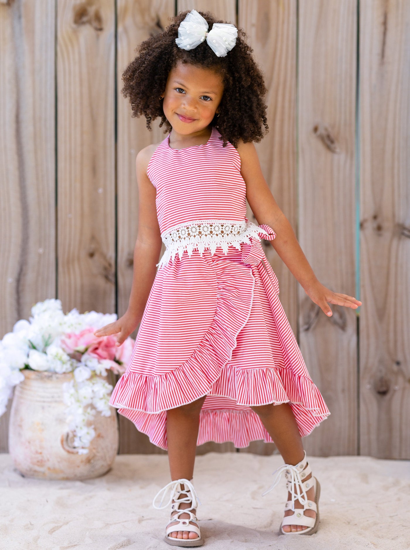 Toddler Spring Outfits | Girls Stripe Halter Crochet Top & Wrap Skirt