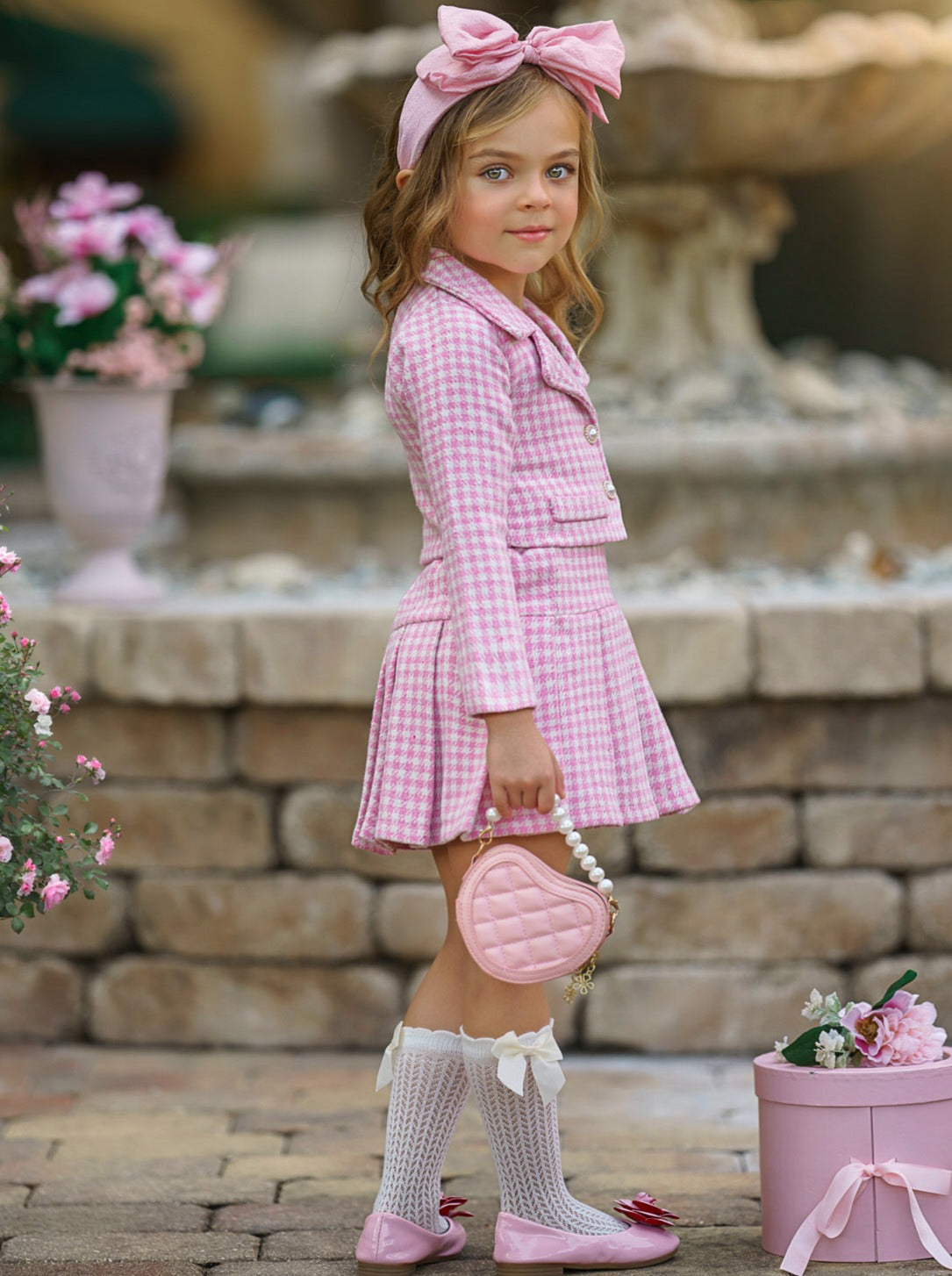 Preppy Chic Sets | Tweed Blazer & Pleated Skirt Set | Mia Belle Girls