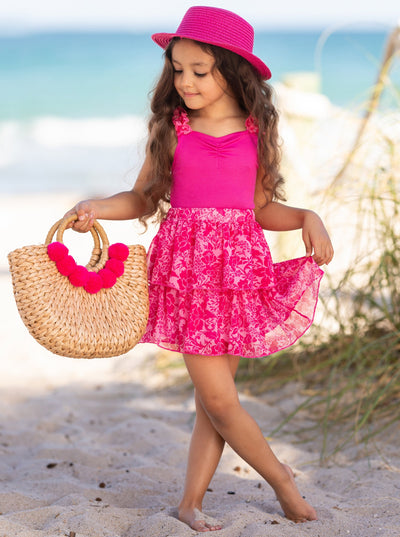 Mia Belle Girls Pink Ribbed Top & Tiered Skirt Set | Resort Wear