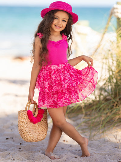Mia Belle Girls Pink Ribbed Top & Tiered Skirt Set | Resort Wear